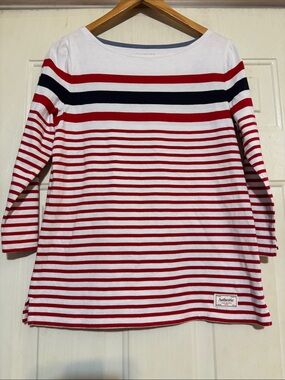 Talbots Red White Navy Striped‎ Boatneck Top